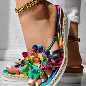 Floral Pattern Rainbow Ombre Wedge Sandals, women Wedges Shoes, ChicMe catalog