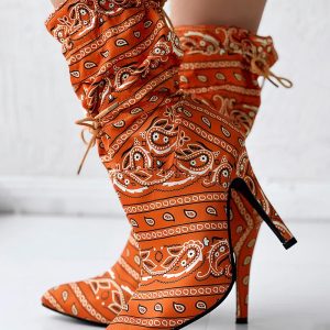 Paisley Print Drawstring Stiletto Heel Ankle Boots, women Boots, ChicMe catalog