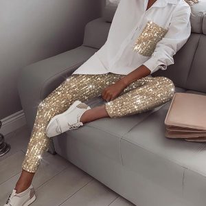 Sequin Long Sleeve Top & Pant Sets, women Two-piece Sets, ChicMe catalog