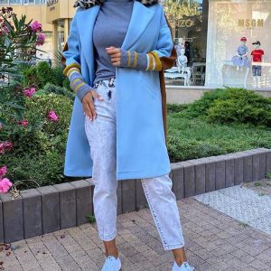 Colorblock Long Trench Coat Single Breasted Colorblock Ribbed Cuffs Overcoat with Detachable Fuzzy Leopard Pattern Lapel, women Jackets & Coats, ChicMe catalog