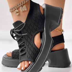 Lace-up Hollow Out Platform Wedge Sandals, women Wedges Shoes, ChicMe catalog