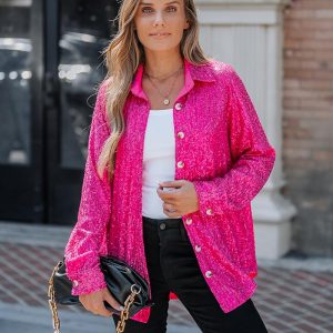 Allover Sequin Button-down Long Sleeve Shirt Top, women Blouses & Shirts, ChicMe catalog