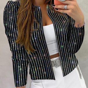 Allover Sequin Decor Open Front Long Sleeve Versatile Coat, women Jackets & Coats, ChicMe catalog