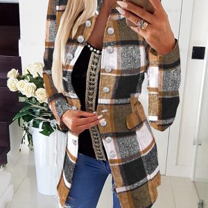 Plaid Print Double Breasted Flap Detail Shacket, women Jackets & Coats, ChicMe catalog