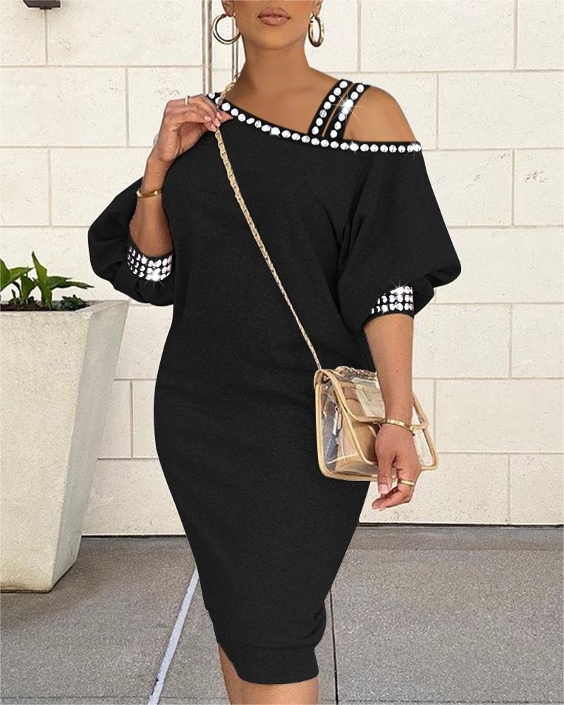 Rhinestone Decor Cold Shoulder Casual Dress, women Casual Dresses, ChicMe catalog
