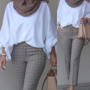 Turn-down Collar Lantern Sleeve Button Down Oversized Blouse Top, women Blouses & Shirts, ChicMe catalog