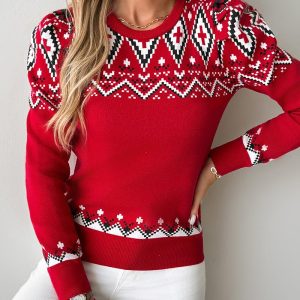 Christmas Aztec Geometric Pattern Knit Sweater, women Sweaters & Cardigans, ChicMe catalog