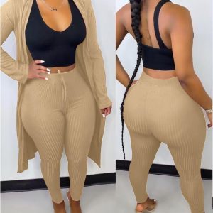 2 Piece Open Front Long Sleeve Cardigan Coat Stretchy Waist Skinny Pants Outfits, women Two-piece Sets, ChicMe catalog