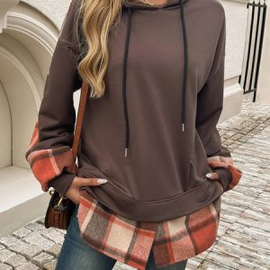 Casual Hoodie Plaid Sweatshirt, Hoodies & Sweatshirts, color:Brown|size:XL, catalog Noracora shop