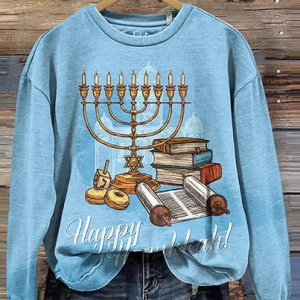 Casual Crew Neck Geometric Hanukkah Sweatshirt, Hoodies & Sweatshirts, color:Color3|size:XXL, catalog Noracora shop