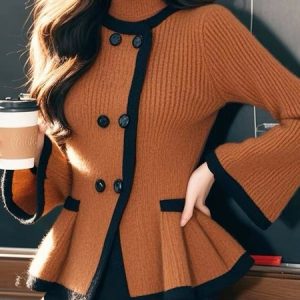 Color Block Casual Cardigan Sweater, Cardigans, color:Caramel|size:XXL, Stylewe