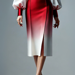 Elegant Side-Slit Gradient Pattern Midi Skirt, Skirts, color:As Picture|size:XXL, Stylewe
