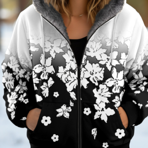 Women's Floral Thicken Loose Jacket, Outerwear, color:Black|size:4XL, catalog Noracora shop