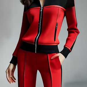Casual Color Block Zipper Jacket, Jackets, color:Red-black|size:XXL, Stylewe