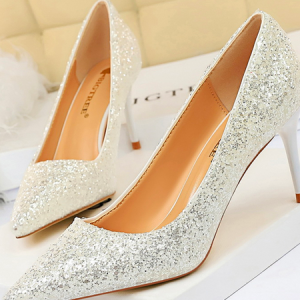 Glitter Leather Urban Plain Flat, Heels, color:White|size:43, Stylewe