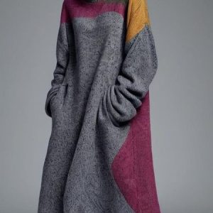 Daily Color Block Sweater Dress, Midi Dresses, color:As Picture|size:XXL, Stylewe
