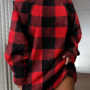 Women Plaid V Neck Long Sleeve Comfy Casual Midi Dress, Dresses, color:Red|size:XL, catalog Noracora shop