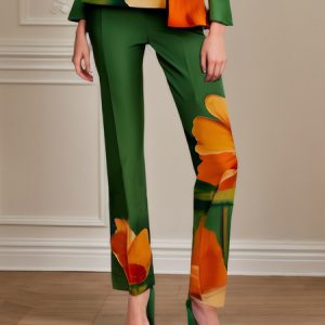 Floral Urban Pocket Fashion Straight Pants, Pants, color:Green|size:XXL, Stylewe