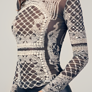 High Elasticity Urban Stand Collar Long Sleeve 3D Printing T-Shirt, Tees, color:Black|size:XXL, Stylewe