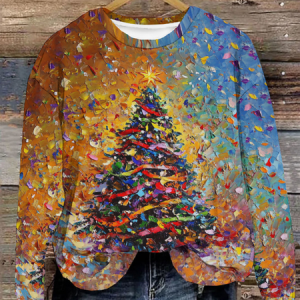 Casual Crew Neck Christmas Tree Sweatshirt, Hoodies & Sweatshirts, color:Yellow|size:XXL, catalog Noracora shop