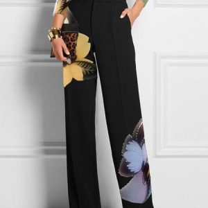 Floral Urban Fashion Pants, Pants, color:Black|size:XXL, Stylewe