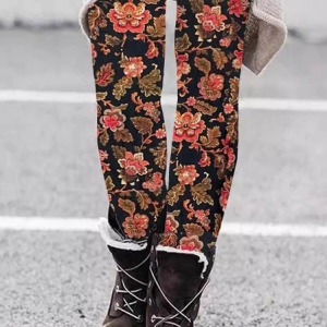 Women's Vintage Floral Jersey All Season Long Leggings, JustFashionNow Leggings, color:Black|size:4XL,