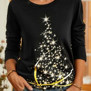 Christmas tree Crew Neck T-shirt, T-shirts, color:Black|size:XXL, catalog Noracora shop