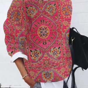 Casual Crew Neck Ethnic Sweatshirt Zipper, Hoodies & Sweatshirts, color:Red|size:4XL, catalog Noracora shop