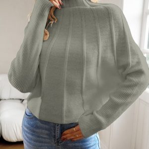 Women Yarn/Wool Yarn Plain Long Sleeve Comfy Casual Sweater, Sweaters, color:Gray|size:XXL, catalog Noracora shop