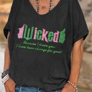 Wicked printed V-neck short sleeved T-shirt, T-shirts, Lilicloth.com