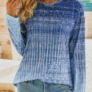 Ethnic Crew Neck Casual T-Shirt, T-shirts, color:Blue|size:XXL, catalog Noracora shop