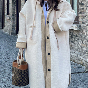 Women's Plain Thicken Loose Jacket, Outerwear, color:Apricot|size:XXL, catalog Noracora shop