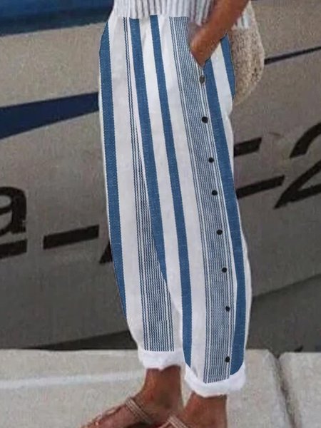 Women's Trousers Harem Pants Daily Going Out Casual Striped Spring/Fall Pants, JustFashionNow Pants, color:Blue|size:XXL,