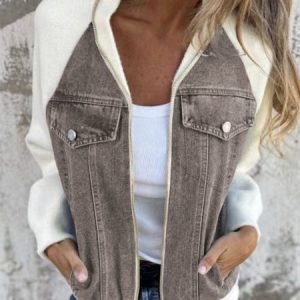 Women's Contrast Stitching Zipper Regular Loose Jacket, Outerwear, color:Gray|size:3XL, catalog Noracora shop