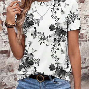 Jersey Loose Casual Crew Neck T-Shirt, T-shirts, Lilicloth.com