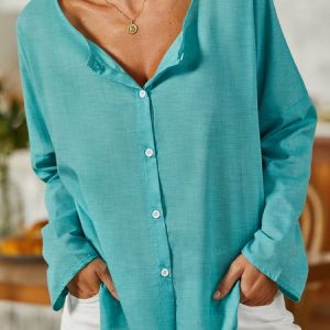 Casual Shirt Collar Cotton-Blend Tunic Top, Shirts, color:Blue|size:5XL, catalog Noracora shop