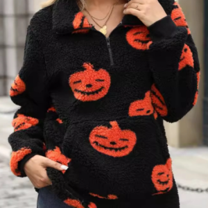 Casual Halloween Pumpkin Pattern Loose Fleece Sweatshirt, Hoodies & Sweatshirts, color:Black|size:XXL, catalog Noracora shop