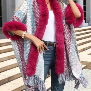 Women Wool/Knitting Ethnic Long Sleeve Comfy Casual Cardigan, Outerwear, color:Deep Pink|size:L, catalog Noracora shop