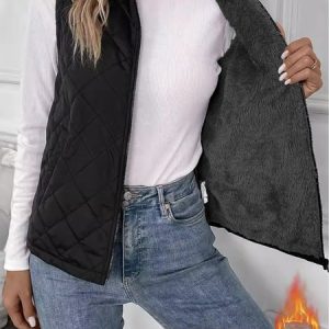 Women's Plain Fleece Loose Vest, Outerwear, color:Black|size:XL, catalog Noracora shop