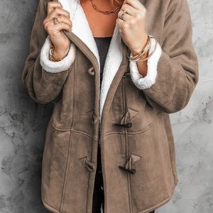 Women's Plain Zip Up Hoodie Buttoned Fleece Loose Jacket, Outerwear, color:Brown|size:5XL, catalog Noracora shop