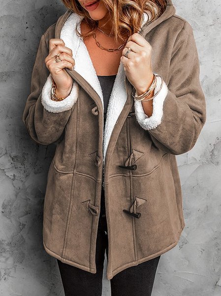 Women's Autumn Outerwear Casual Suede Buttoned Plain Long Sleeve Hoodie Jacket, JustFashionNow Jackets, color:Brown|size:5XL