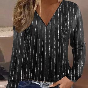 Jersey Casual Regular Fit V Neck T-Shirt, Long sleeves, Lilicloth.com