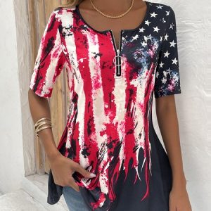 Loose America Flag Casual Jersey Shirt, Blouses, color:Multicolor|size:XXL, catalog Noracora shop