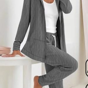Women's Jersey Geometric Daily Going Out Two Piece Set Long Sleeve Casual Spring/Fall Top With Pants Matching Set, JustFashionNow Suit Set, color:Gray|size:XXL,