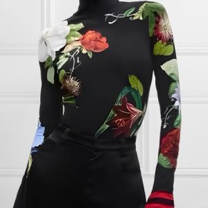 Urban Tight Floral Long Sleeve T-Shirt, Tees, color:As Picture|size:XXL, Stylewe