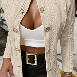 Women's Plain Buckle Regular Loose Jacket, Outerwear, color:Apricot|size:XL, catalog Noracora shop