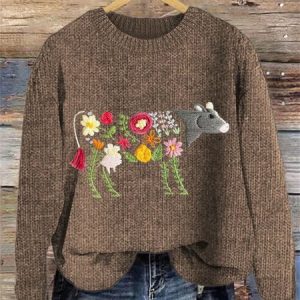Women Cotton Floral Long Sleeve Comfy Vintage Sweatshirt, Sweaters, color:Color6|size:5XL, catalog Noracora shop