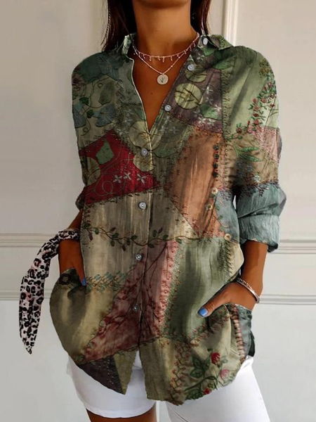 Ethnic Geometry Casual Vintage Blouse, Blouses, Lilicloth.com