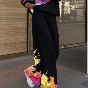 Daily Loosen Casual Floral Wide leg Pants, Pants, color:Black|size:XXL, Stylewe