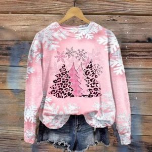 Casual Crew Neck Christmas Sweatshirt, Hoodies & Sweatshirts, color:Pink|size:4XL, catalog Noracora shop